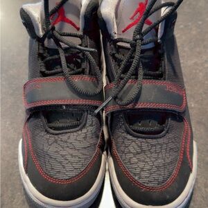 Kid’s Jordan Black and Red High-Top Sneakers with Velcro Closure. Size 3.5